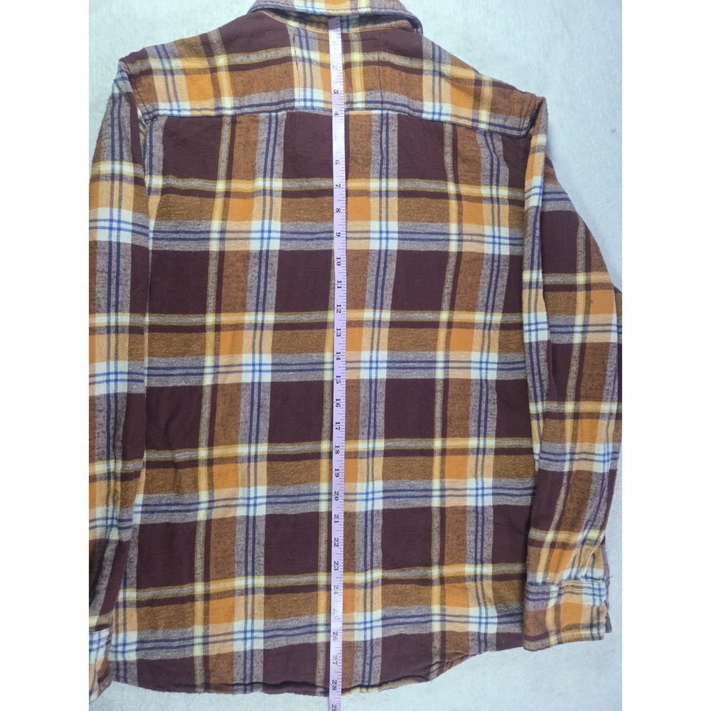 Slide Rider Plaid Flannel Shirt Men's Large Brown Blue 100% Cotton Workwear - Picture 5 of 6